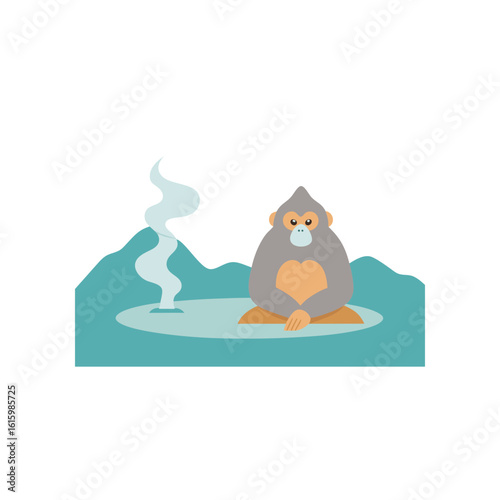 macaque sitting near hot spring steam