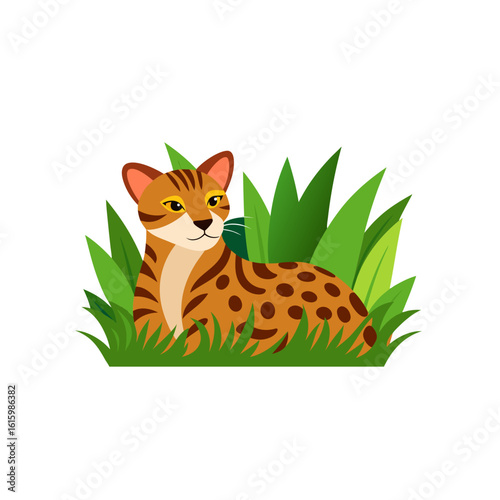 ocelot resting in tall jungle grass