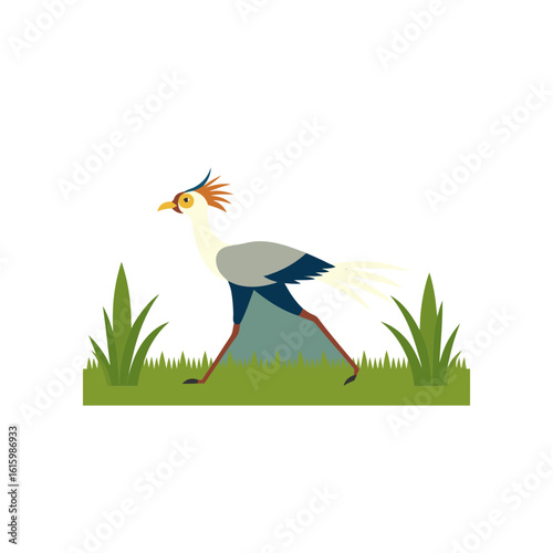 secretary bird striding through savanna grass