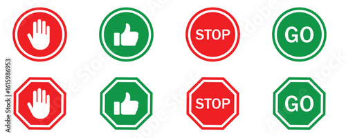 Stop, Wait, and Go Traffic Signal Icons Set – Red, Yellow, Green Button Symbols for Road Safety and Control