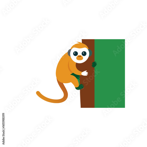 tamarin monkey clinging to tree trunk
