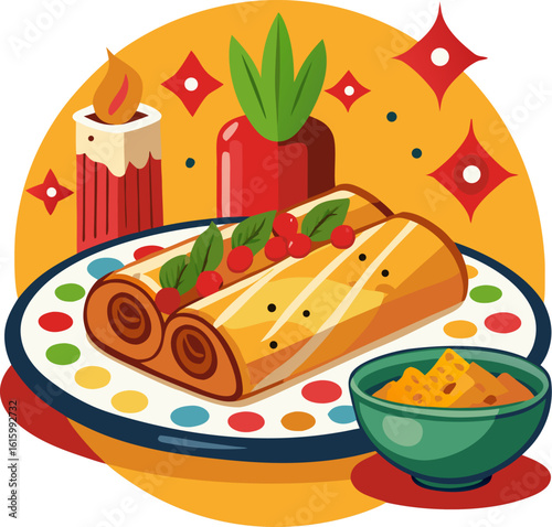 Mexican national holiday or cuisine enchilada dish stock illustration 