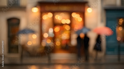 Wallpaper Mural blurred image of customers in a small rainy-day café, umbrellas leaning by the door, soft jazz ambiance Torontodigital.ca