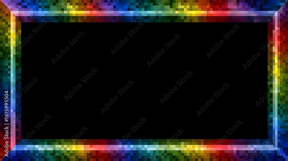 Fototapeta premium pixel art rainbow prism frame black background 