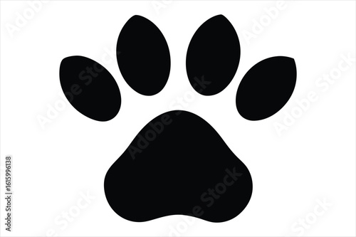 Black silhouette of a dog paw print isolated on white background
