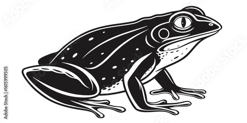 A charming vector illustration of a cute green cartoon frog, a cheerful amphibian character with big eyes, embodies the playful spirit of wildlife art