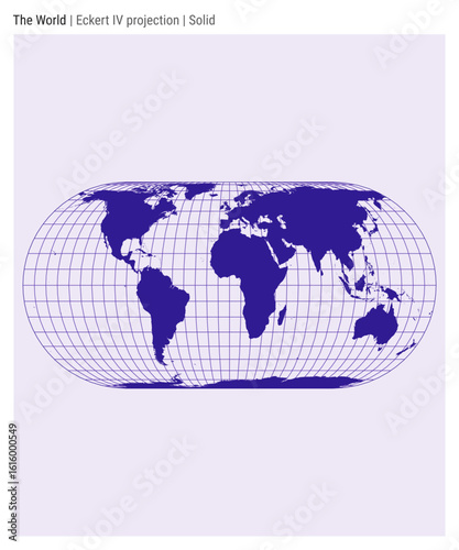 World Map. Eckert IV projection. Solid style. High Detail World map for infographics, education, reports, presentations. Vector illustration.