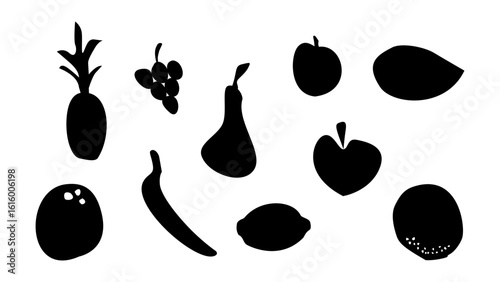Set of fruit black silhouettes