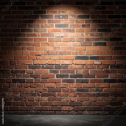 Faded Brick Wall with Chalk Doodles and Smudges Highlighted by Warm Spotlight Creating Soft Shadows for Urban Visuals