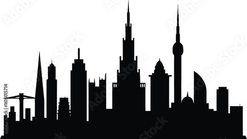 Photography Dubai skyline  black silhouette vector illustration,Dubai skyline