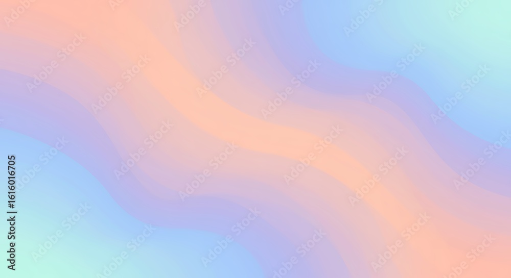 Fototapeta premium Gentle waves of pastel color flow across this abstract background. A soft and dreamy concept with a modern gradient of peach, blue, and lavender.