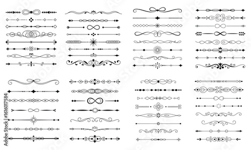 Set of decorative divider lines and ornaments for text separation and vintage border design
