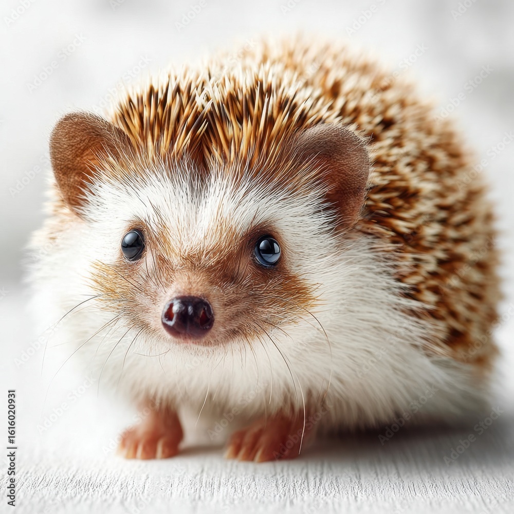 Obraz premium Charming Hedgehog Looking at Camera, White Background