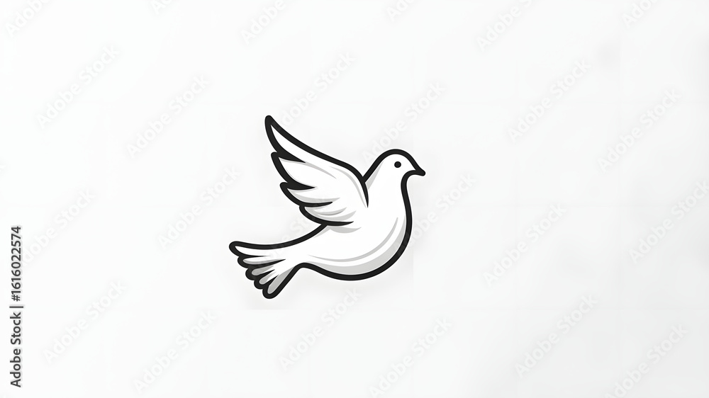 Fototapeta premium Simple cartoon illustration of a dove in flight depicting peace and freedom with a white background