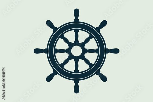 Classic nautical ship steering wheel emblem on light background