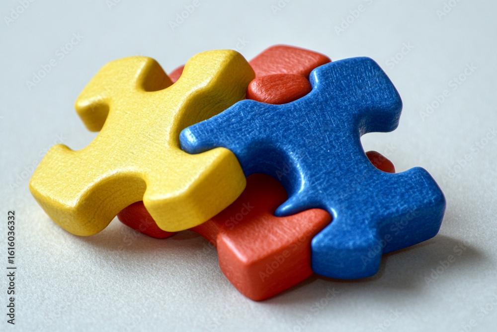 Fototapeta premium Colorful puzzle pieces interlocked together a close up view