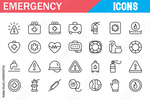  Emergency Icons Set for First Aid, Health, and Safety Response