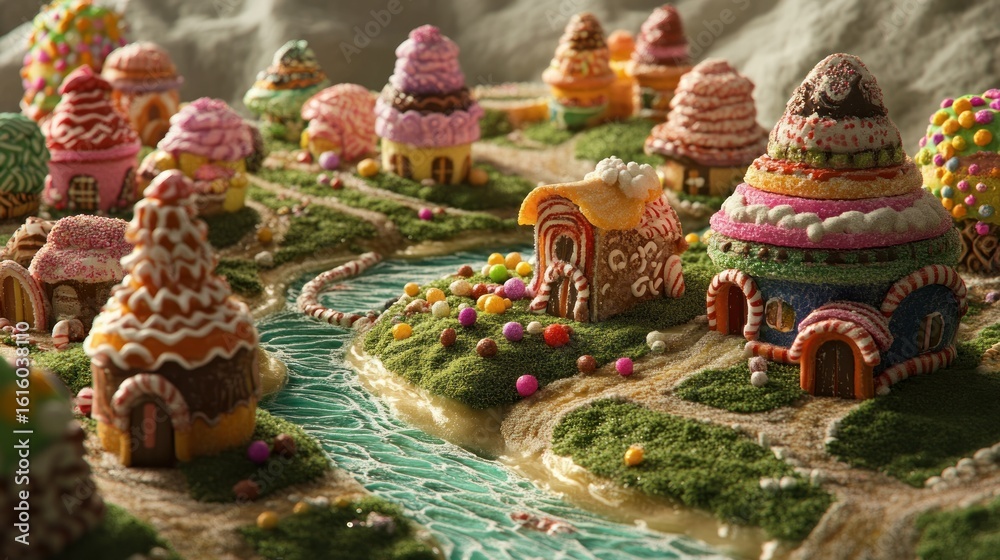 Fototapeta premium Colorful gingerbread houses and candies