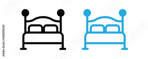 Bed flat line icons set.Hotel bed outline icon vector. Different types of bed design and styles.