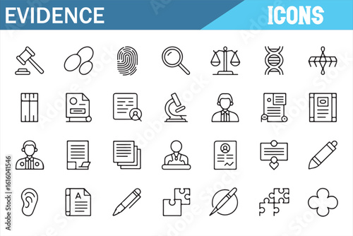 Scales of Justice and Evidence Collection Icons for Law and Courtroom