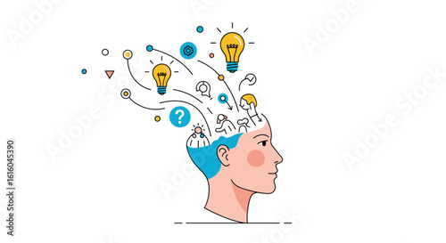 Creative thinking and problem solving concepts flowing from a human mind illustration