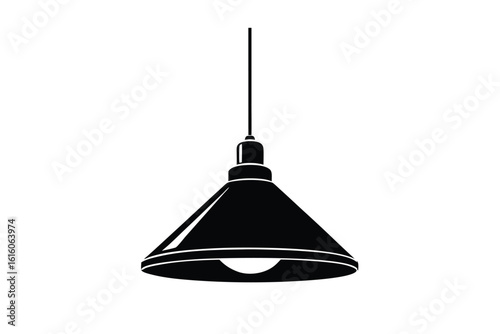 Vector art of a black silhouette of a hanging pendant lamp with a light bulb inside, isolated a illustration