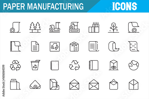 Set of Paper Manufacturing Icons with Environmental Focus