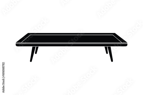 Vector art of black and illustration of a modern coffee table with angled legs, isolated a illustration