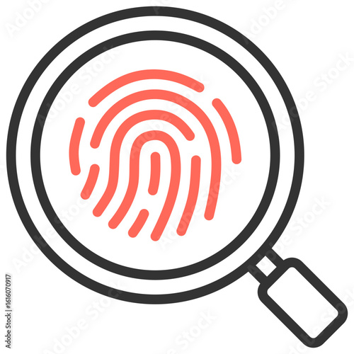 Concept icon of forensic investigation of fingerprint magnifying glass, security, or identification of a problem related to criminal investigation law.