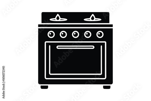 Vector art of black silhouette of a kitchen stove with an oven and four burners, isolated illustration