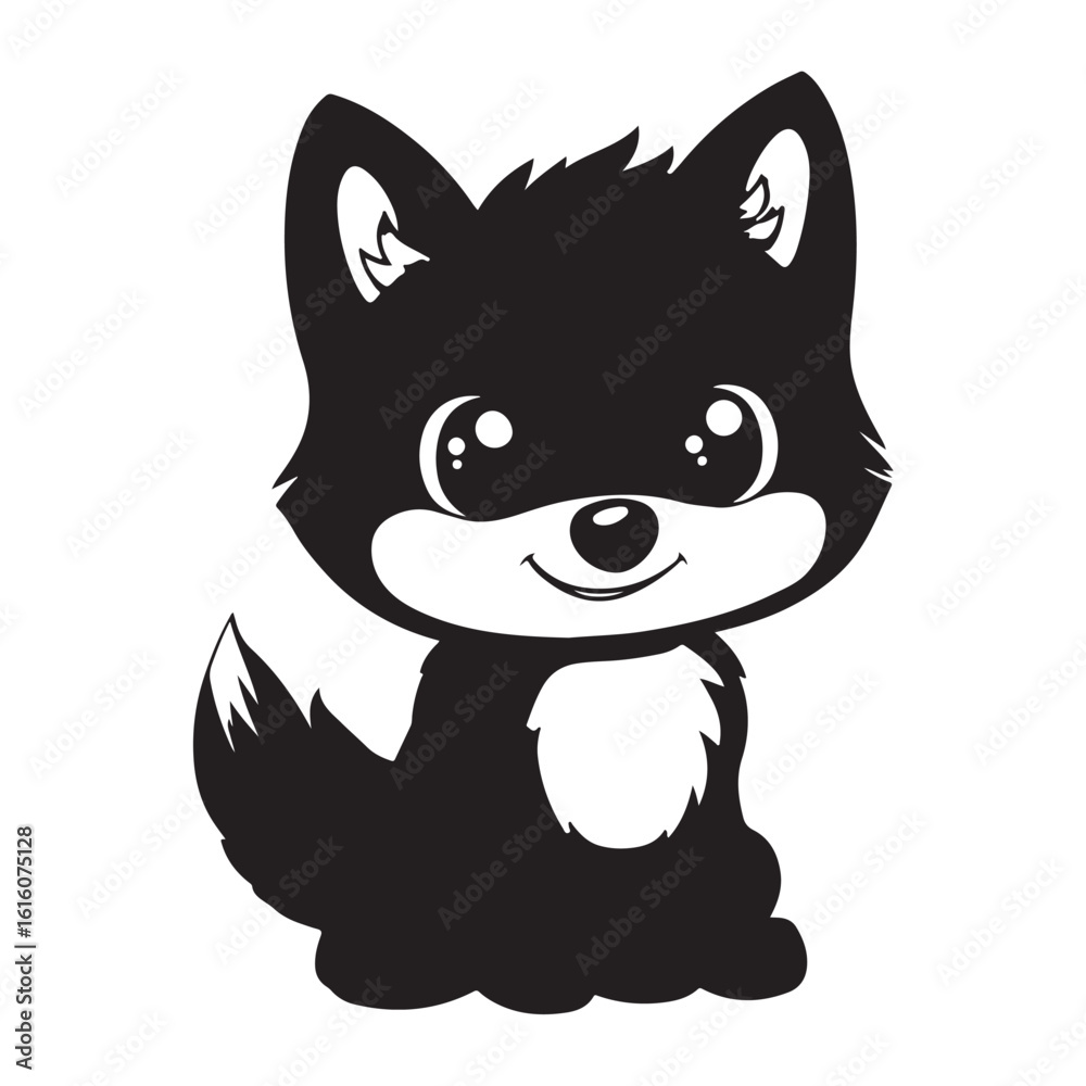 Obraz premium Cute kawaii wolf silhouette, Cute Wolf Vector Logo in Black and White Outline Design,
