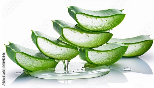 Wallpaper Mural aloe vera sliced with gel dripping isolated on white background Torontodigital.ca