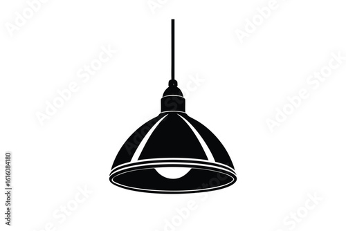 Vector art of a black pendant light fixture hanging from a cord, isolated a illustration