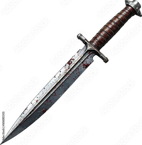 Vector art of a bloody dagger is isolated on transparent background