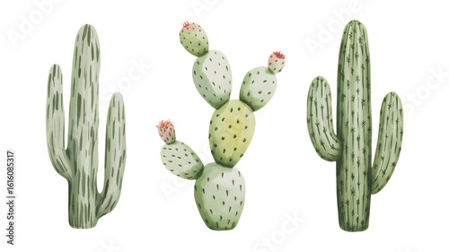 Watercolor cacti and succulent plants illustration.