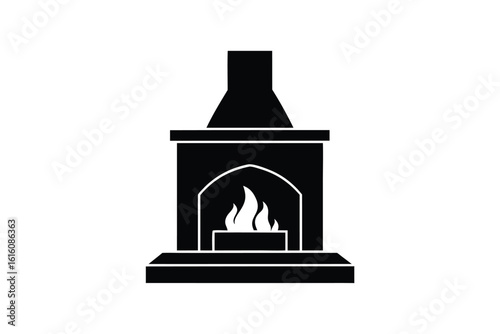 Vector art of a black silhouette of a fireplace with a fire burning inside, isolated a illustration