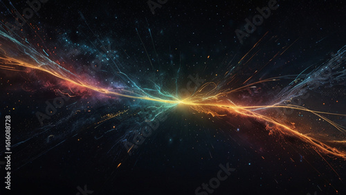 Abstract light streaks in space with glowing particles