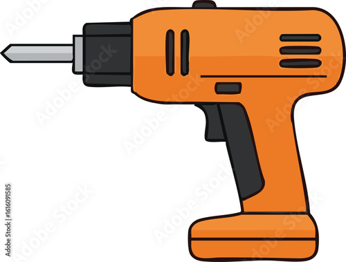 Vector art of an orange cordless power drill isolated on transparent background
