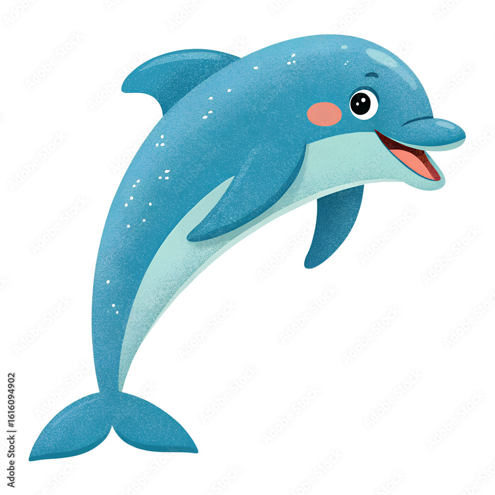 Naklejka premium 3D Cartoon Flat Dolphin Isolated on White Background – Cute Ocean Animal Illustration