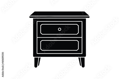 Vector art of a black nightstand with two drawers isolated a illustration