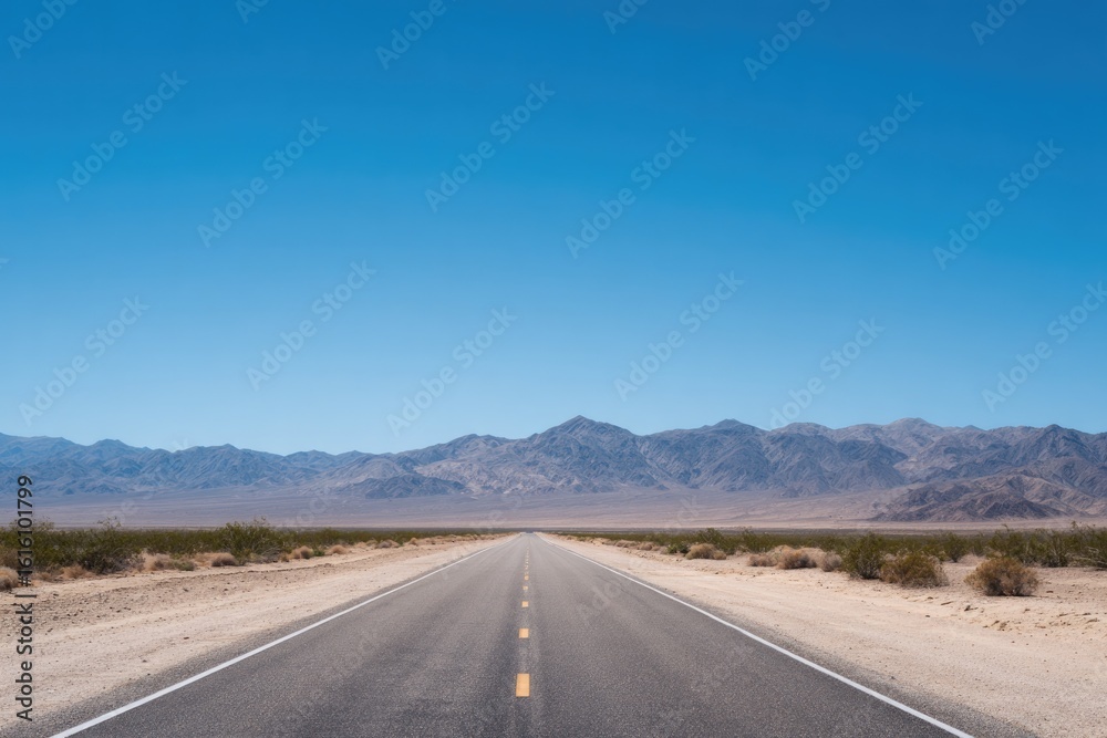 scenic road through vast american desert minimalistic landscape wide blue sky above copy space scenic road through vast american desert minimalistic landscape wide blue sky above copy space