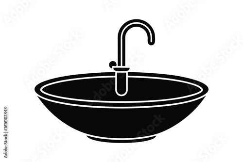 Vector art of black silhouette of a bathroom sink with a faucet, isolated illustration