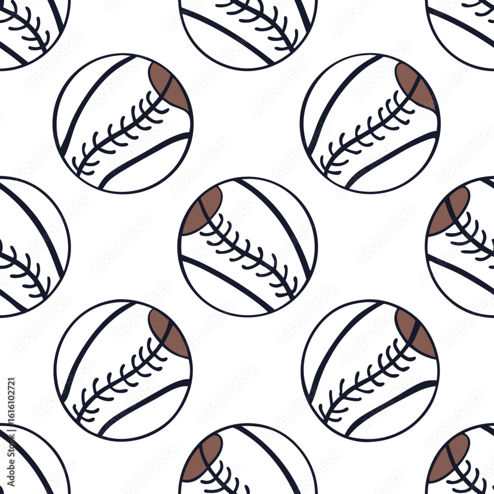 Fototapeta premium Seamless pattern of stylized baseball illustrations on a white background