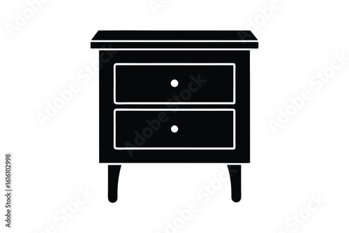 Vector art of a black silhouette of a nightstand with two drawers, isolated a illustration
