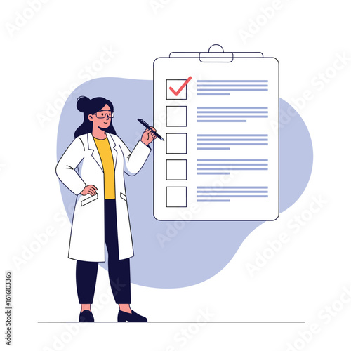 A doctor reviews a checklist while holding a pen ready to make notes