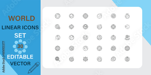 World Linear Icons Set . 30 Editable Vector Graphics