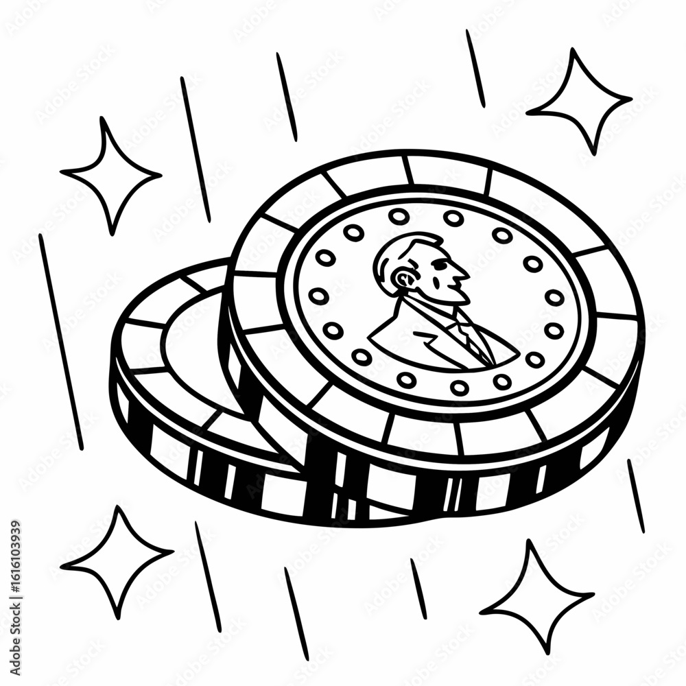 Εκτύπωση καμβά Stylized black and white illustration of two shiny lincoln pennies with sparkles