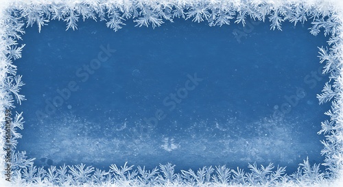 A blue background framed by intricate frost patterns, creating a wintery border effect with delicate ice crystals and a cool, serene aesthetic.