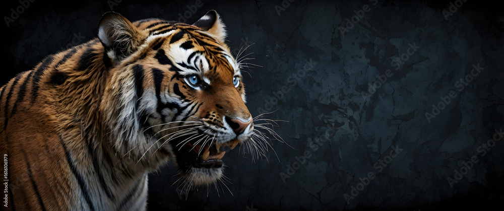 Fototapeta premium Tigre isolé sur fond noir texturé 