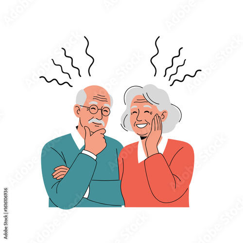 Elderly couple contemplating future possibilities with joyful expressions